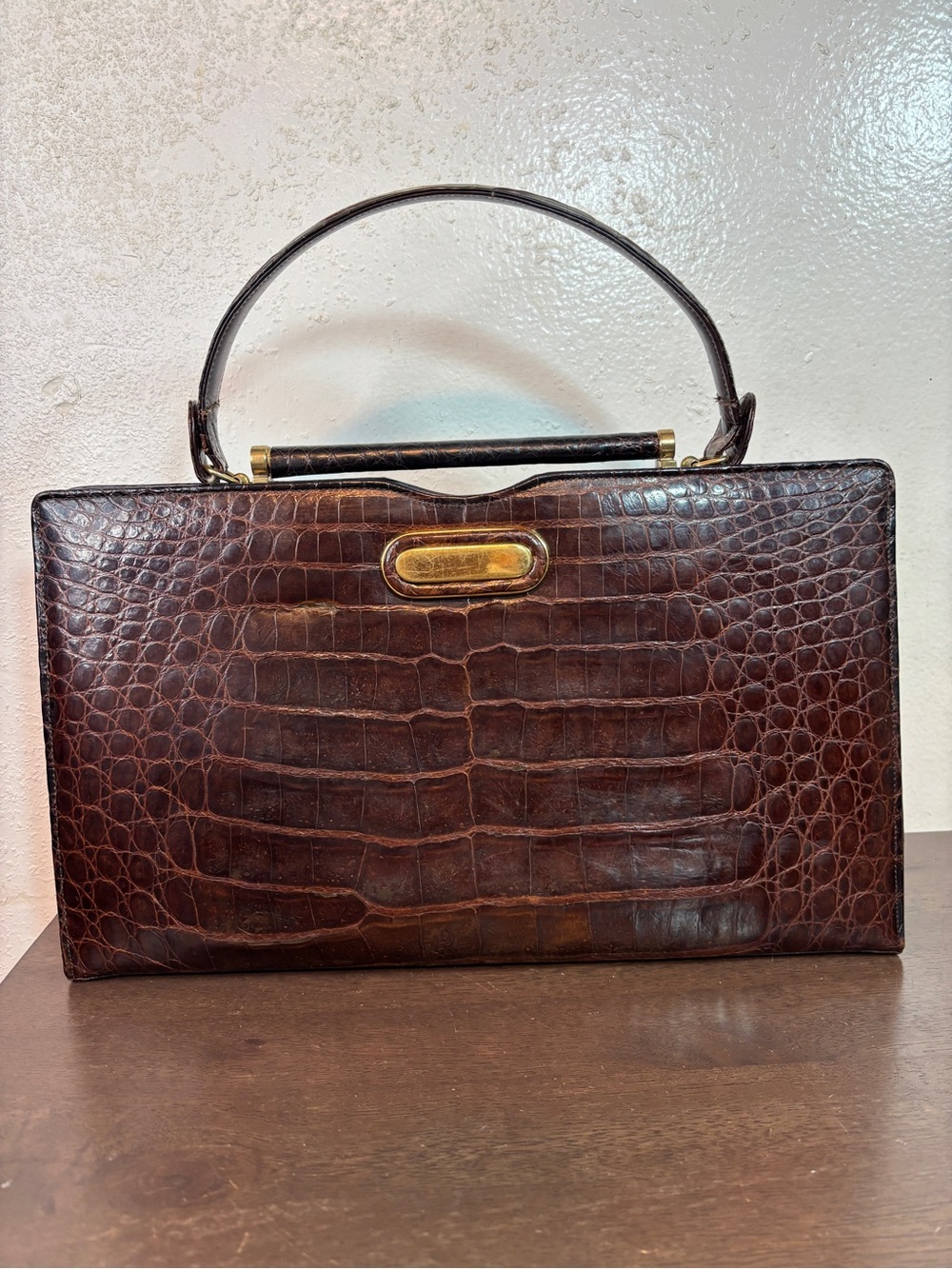 Vintage Genuine Alligator Brown Top-Handle Satchel
